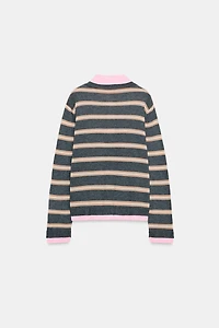 STRIPED COMBINED KNIT POLO SHIRT
