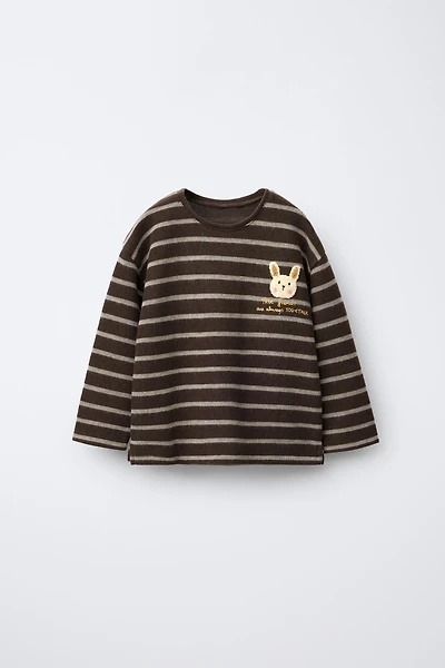 SOFT TOUCH STRIPED T-SHIRT WITH TERRY BUNNY PATCH