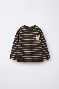 SOFT TOUCH STRIPED T-SHIRT WITH TERRY BUNNY PATCH