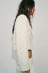 EMBELLISHED FRINGED CROPPED BLAZER
