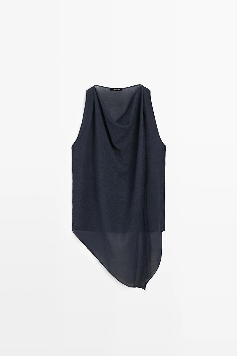 Asymmetric linen blend top