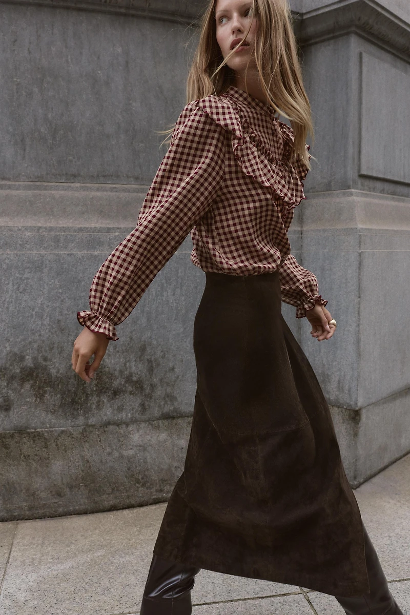 GINGHAM RUFFLE BLOUSE