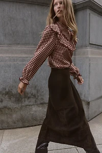 GINGHAM RUFFLE BLOUSE