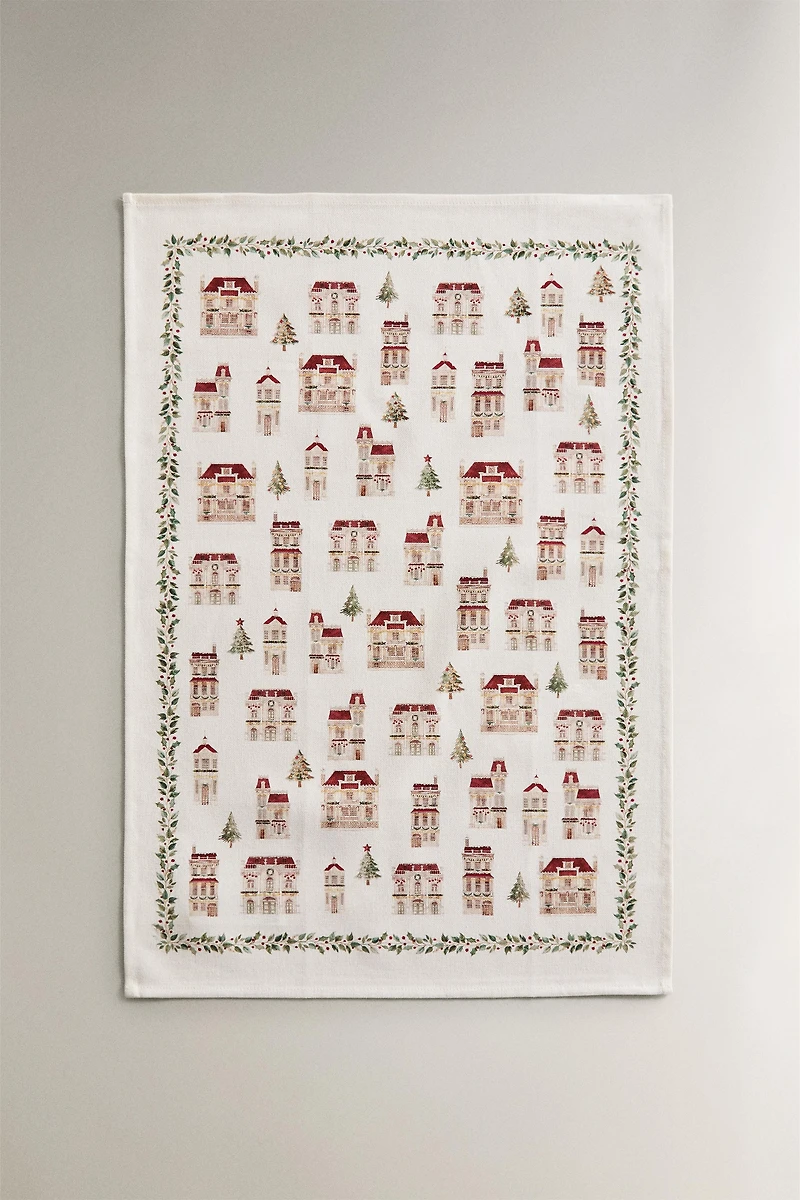 SET OF COTTON CHRISTMAS HOUSE KITCHEN TOWELS (SET OF 2)
