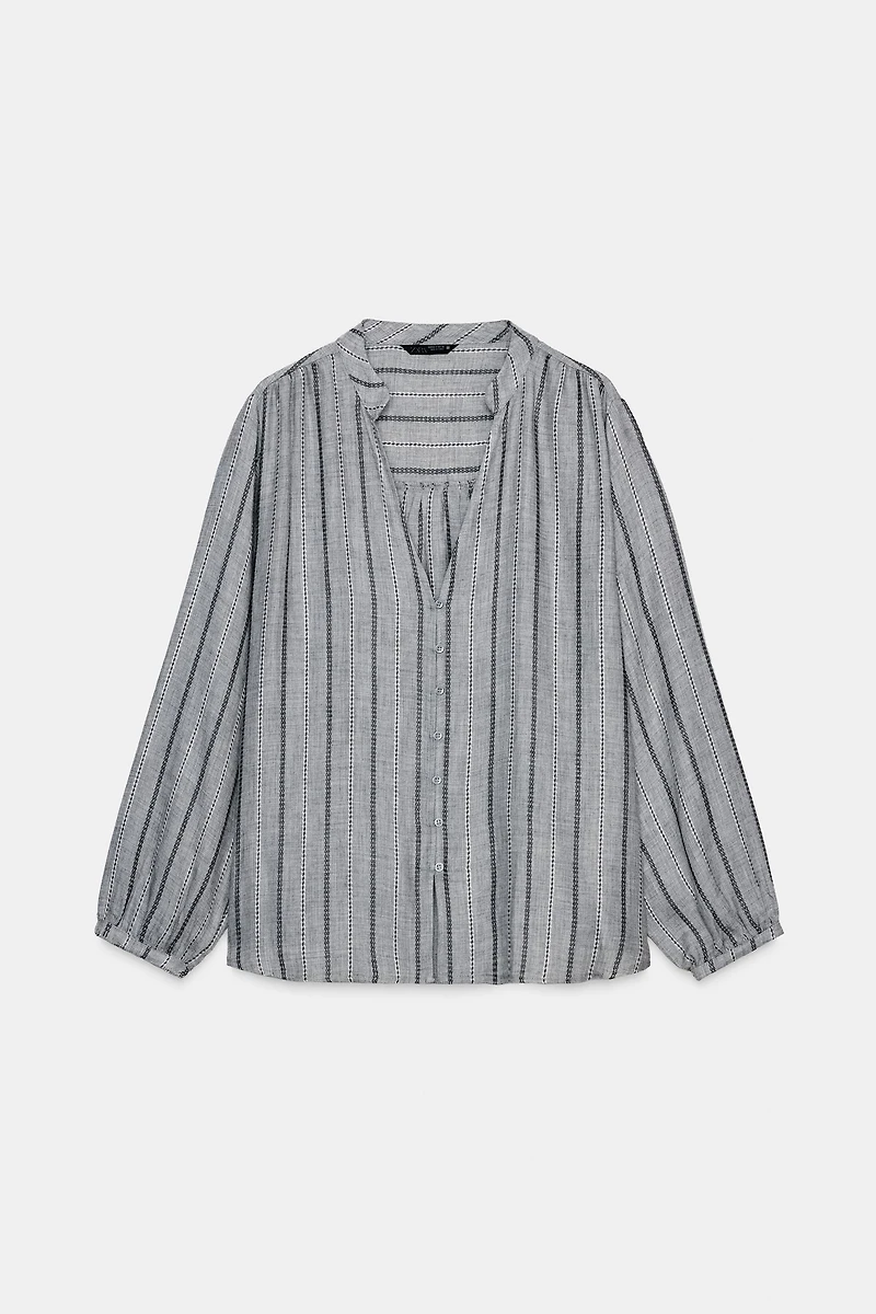 WOVEN STRIPED BLOUSE