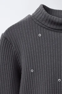 RIBBED TURTLENECK T-SHIRT WITH STUDS