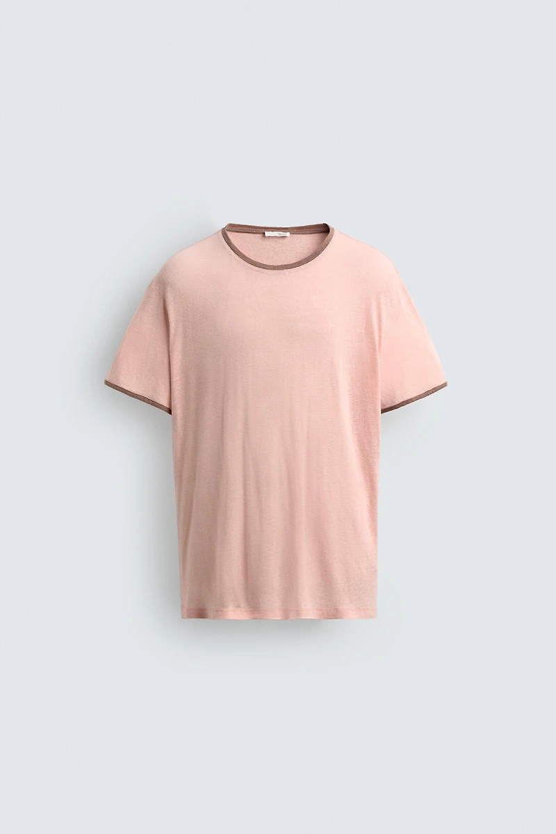 CONTRAST VISCOSE-LINEN BLEND T-SHIRT