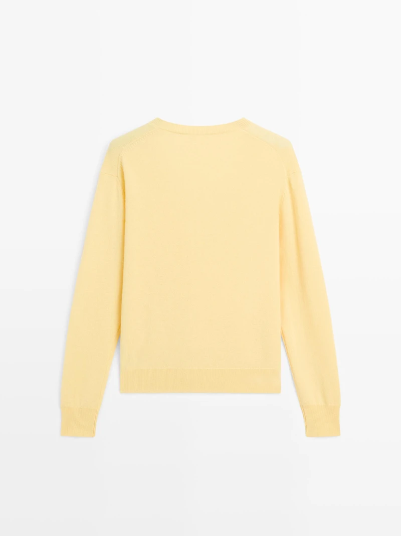 Wool blend deep V-neck knit sweater