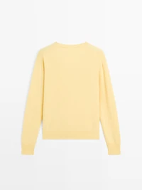 Wool blend deep V-neck knit sweater