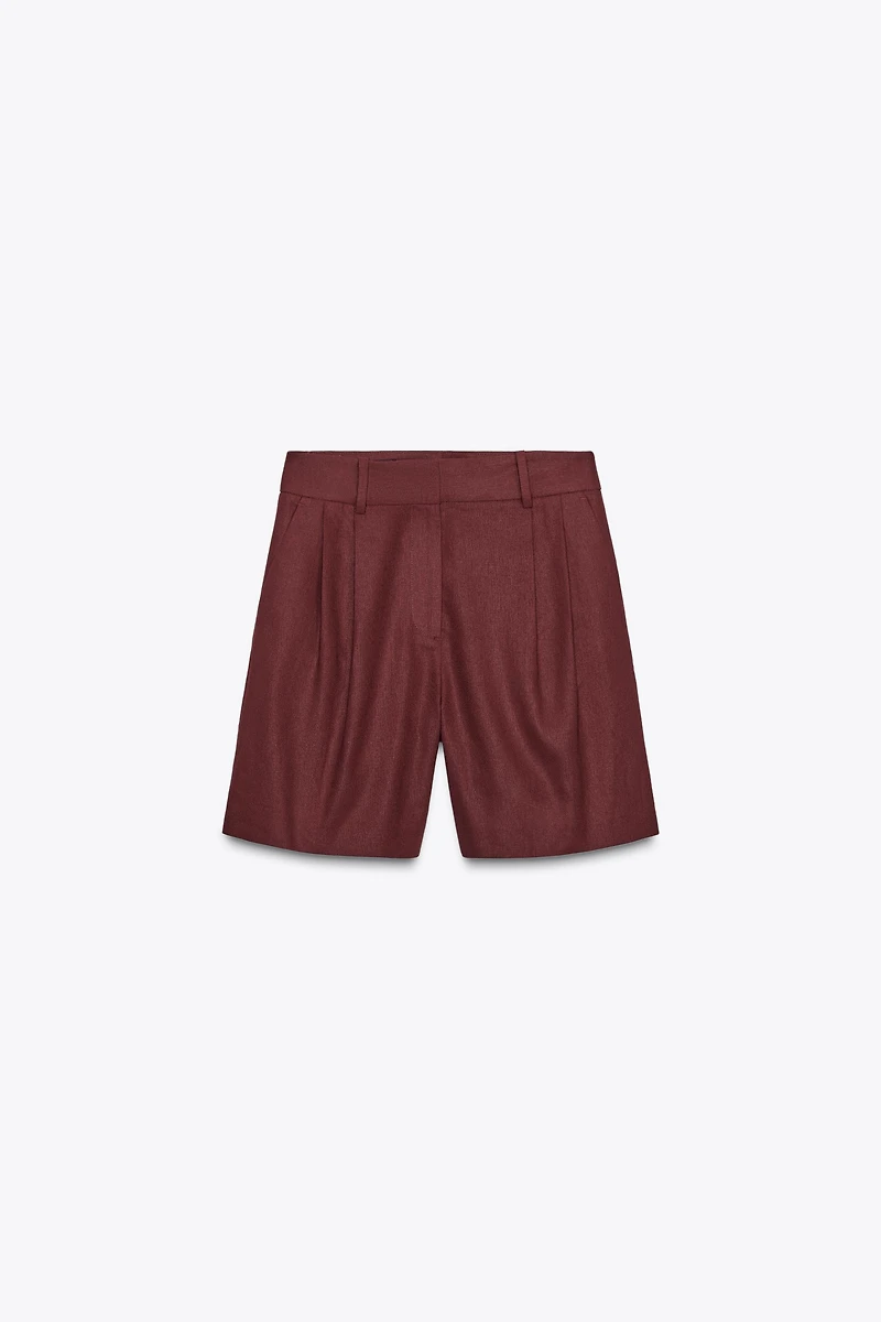 PLEATED LINEN BERMUDA SHORTS