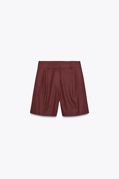 PLEATED LINEN BERMUDA SHORTS