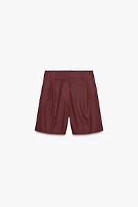PLEATED LINEN BERMUDA SHORTS
