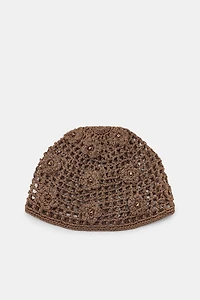 CROCHET BEANIE WITH BEADED FLOWERS