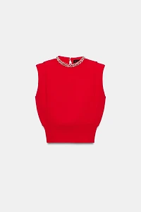 JEWEL NECK SHOULDER PAD TOP