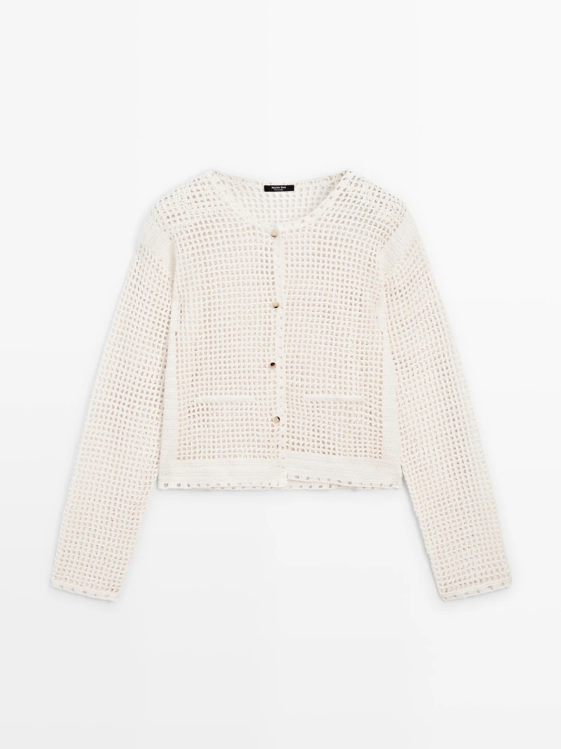 100% cotton openwork crochet cardigan