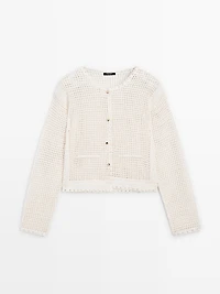 100% cotton openwork crochet cardigan
