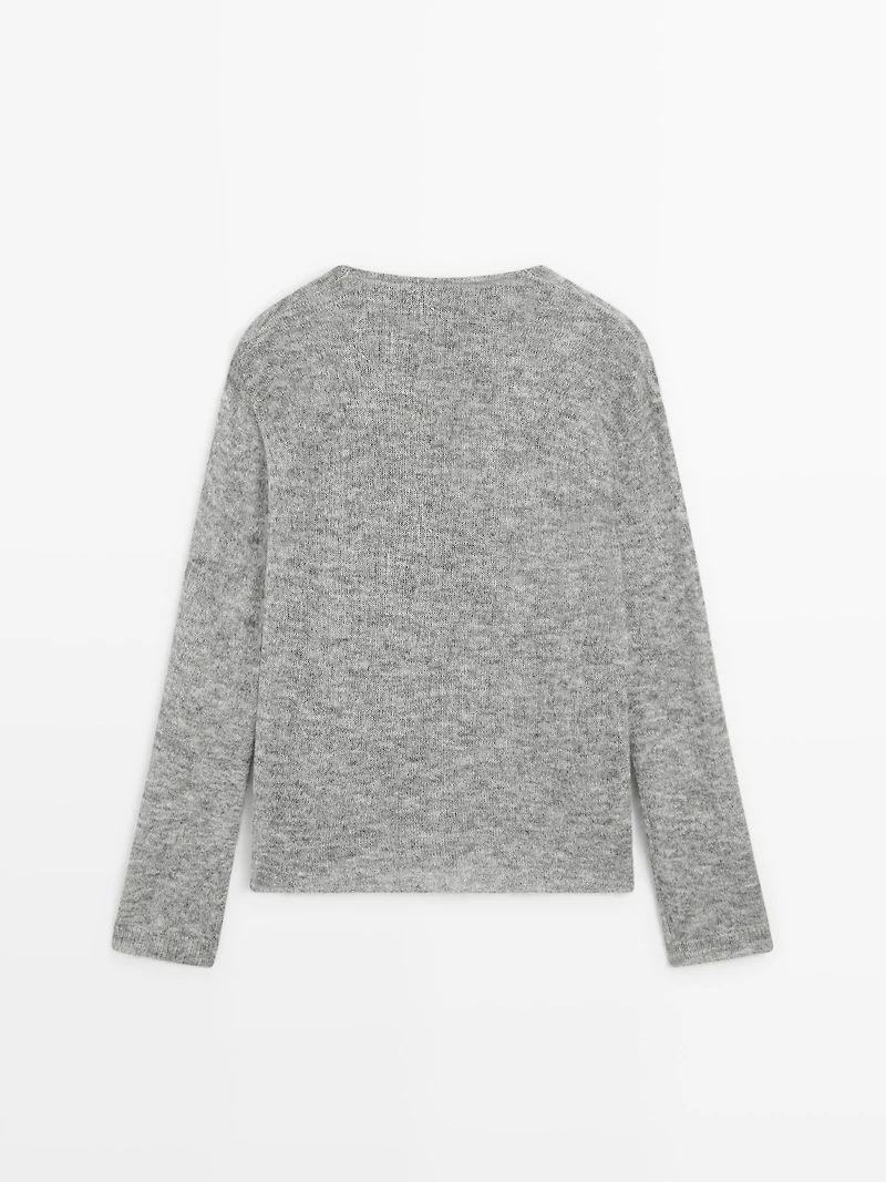 Knit sweater with cowl neck