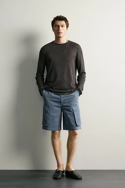 HEMP AND VISCOSE STRIPED JACQUARD T-SHIRT