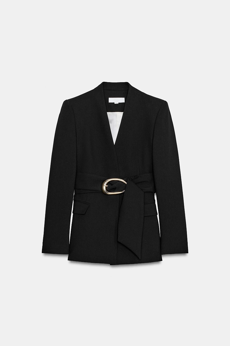 GOLD BUCKLE BELTED BLAZER SET