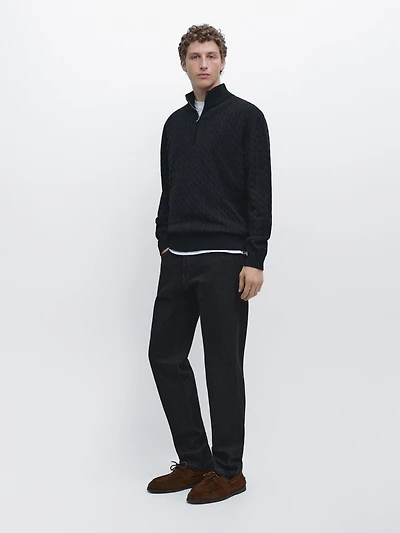 Pull en maille col montant zippé