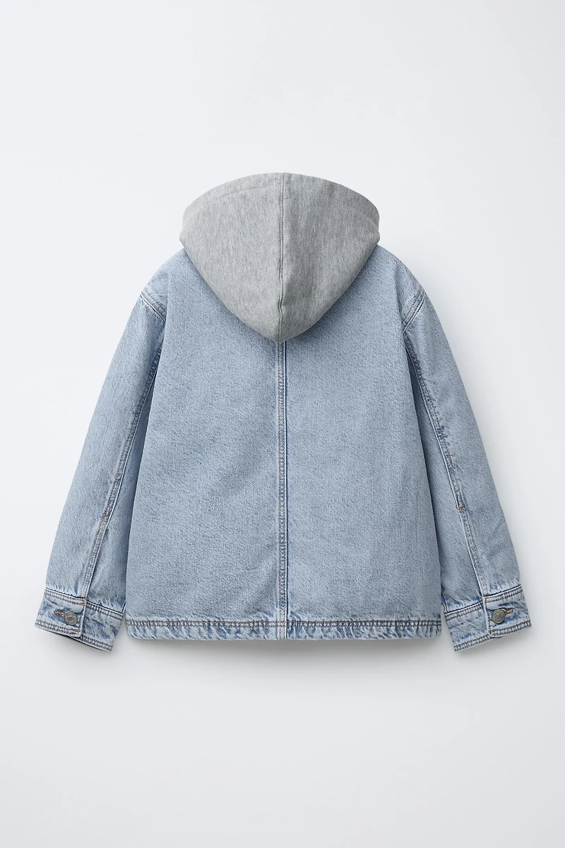DENIM OVERSHIRT WITH REMOVABLE FLEECE HOODIE