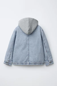 DENIM OVERSHIRT WITH REMOVABLE FLEECE HOODIE
