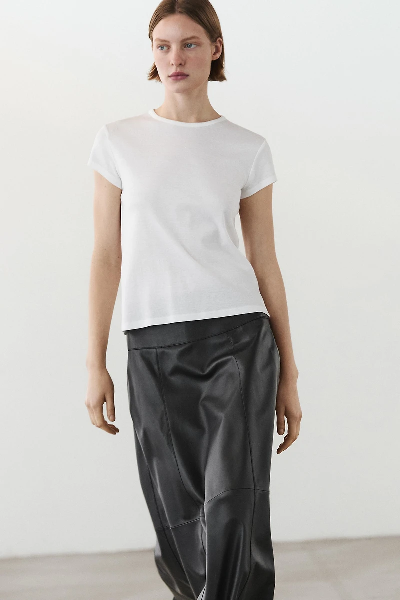 Nappa leather midi skirt with seams