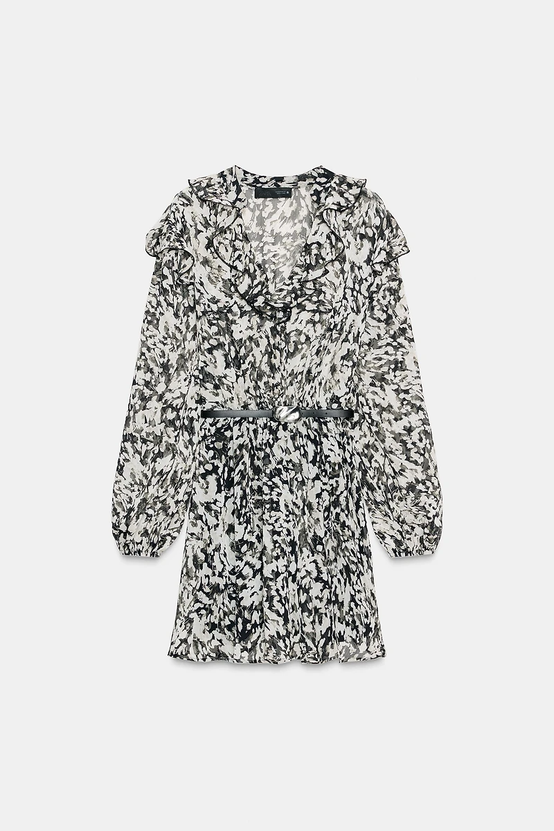 BELTED PRINTED MINI DRESS