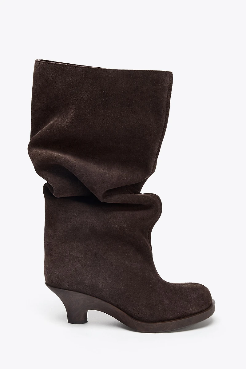 SPLIT LEATHER KITTEN HEEL BOOTS