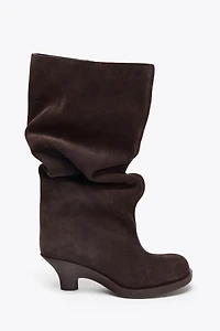 SPLIT LEATHER KITTEN HEEL BOOTS