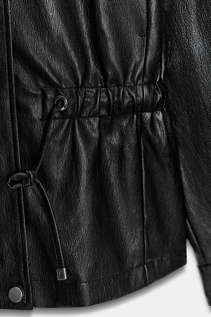 FAUX LEATHER HIGH COLLAR JACKET