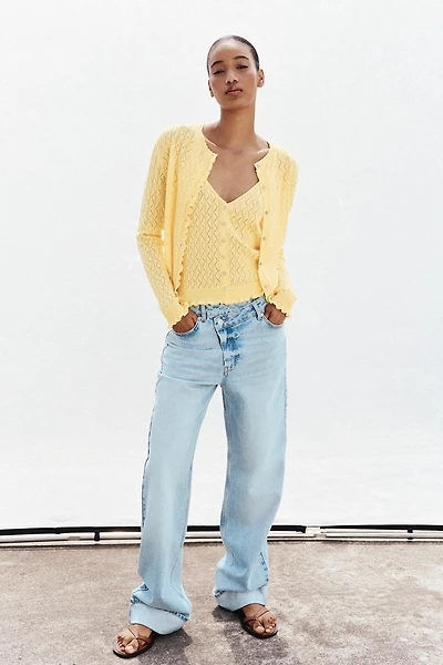 POINTELLE KNIT RUFFLED TOP