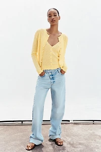 POINTELLE KNIT RUFFLED TOP