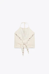 FLORAL EMBROIDERED HALTER TOP