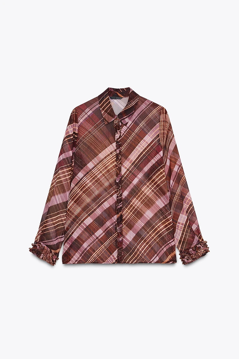 SEMI-SHEER PLAID BLOUSE