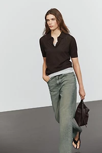 Cotton blend open-knit polo shirt