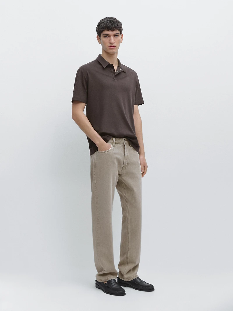 Short sleeve cotton blend knit polo shirt