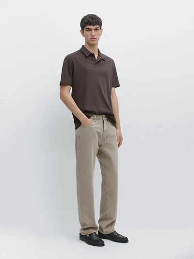 Short sleeve cotton blend knit polo shirt