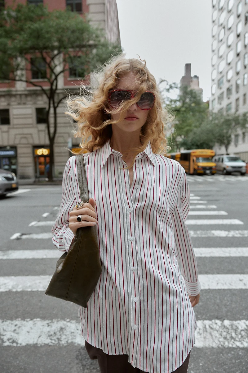 STRIPED OVERSIZED POPLIN SHIRT