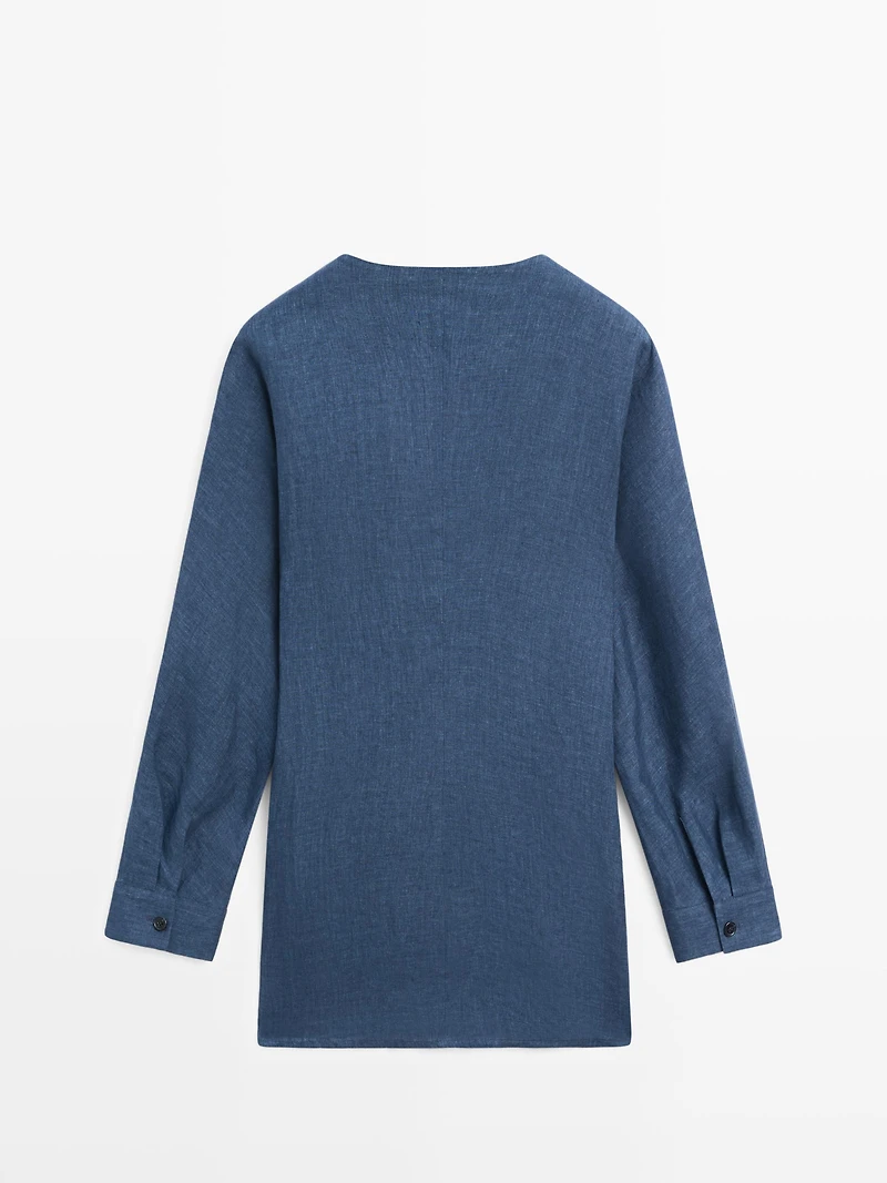 Linen total look denim-effect kimono