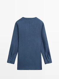 Linen total look denim-effect kimono