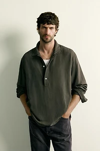 REGULAR FIT LINEN VISCOSE POLO SHIRT
