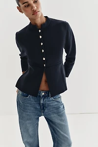 GOLD BUTTON PEPLUM CARDIGAN