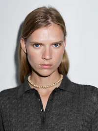 Wool blend cable-knit polo shirt