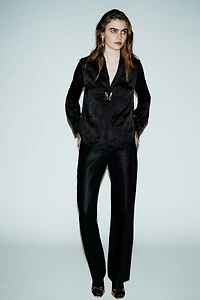 JACQUARD FLORAL SHIRT WITH BROOCH