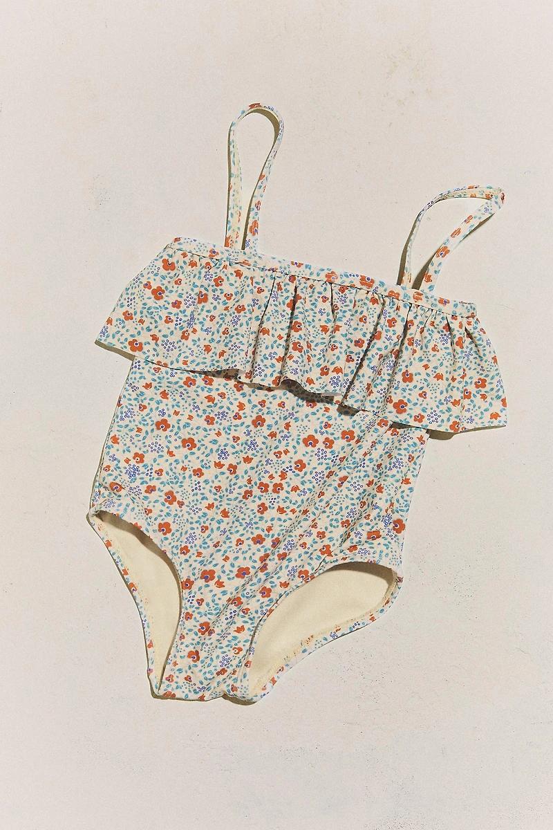 KIDS’ FLORAL RUFFLE BEACH SWIMSUIT