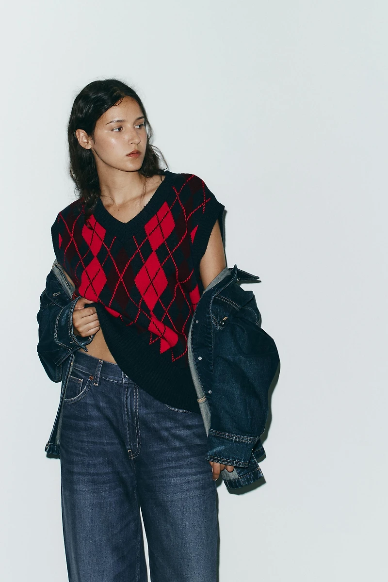 GILET OVERSIZE EN MAILLE LOSANGES