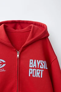 TEXT PRINT ZIP-UP HOODIE