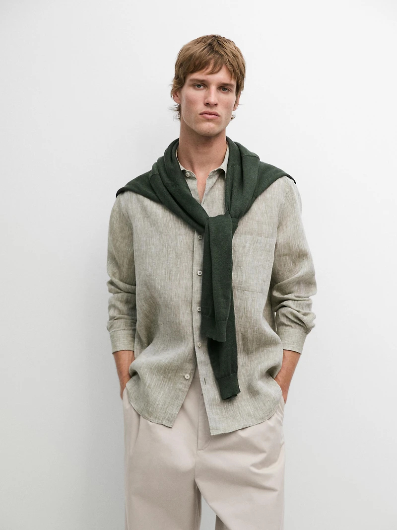 Regular fit linen shirt with pocket