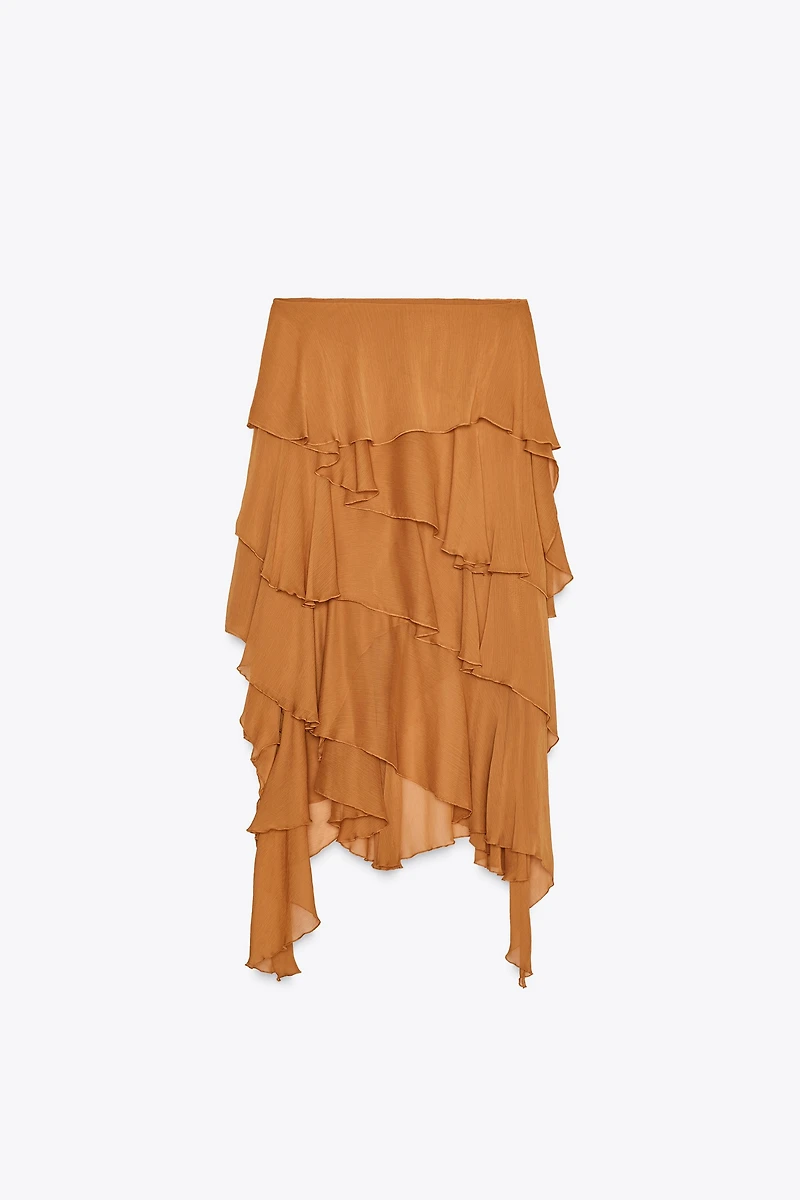ZW COLLECTION ASYMMETRIC RUFFLED MIDI SKIRT